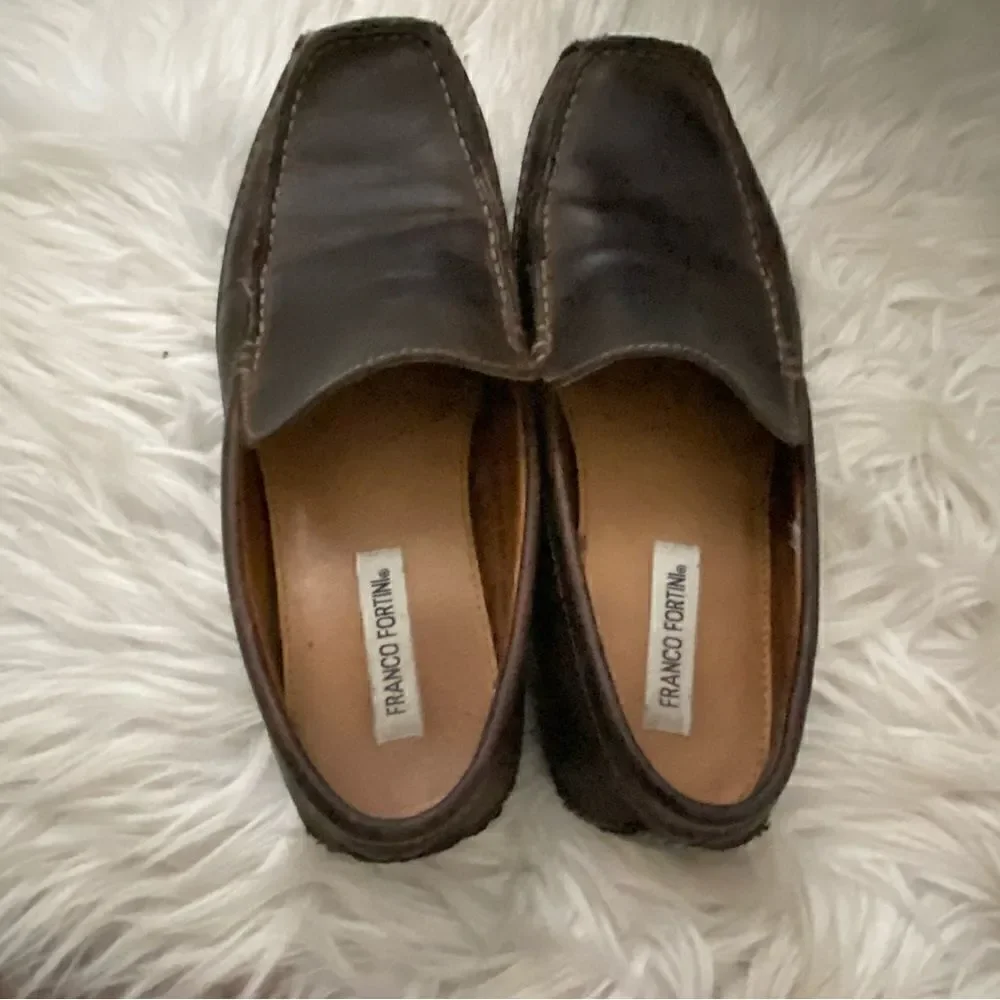 Franco Fortini Men 9.5 Max Brown‎ Distressed Leather Driver Slip-on Loafers